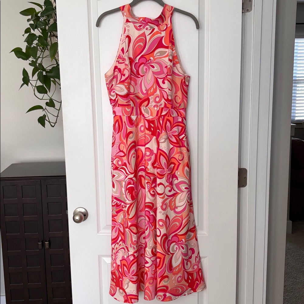 TAHARI halter neck midi dress